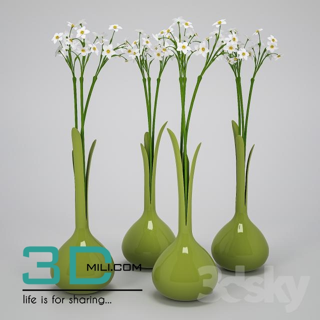 Одинаковые вазы. 3 Одинаковых вазы. 3dskymodel. Plant 087.