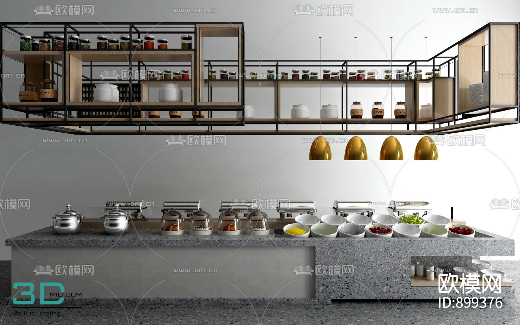 67.Industrial wind buffet table spice rack 3d model Free Download