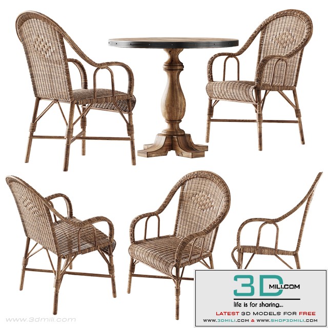 Kokmaison Fauteuil grand pere wicker chair and round table