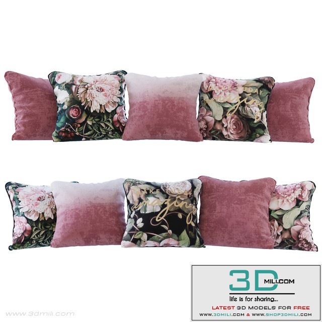 Set of cushions cherry gradient and flowers 02 (Pillows cherry gradient and flowers 02 YOU)