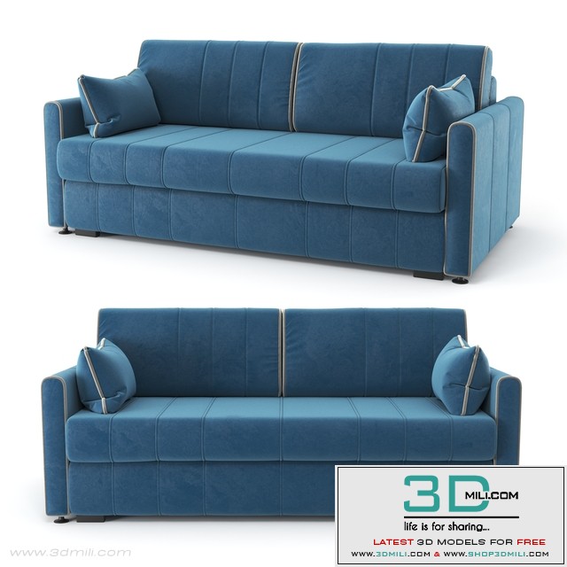 Straight, blue Rimmini sofa bed, velor