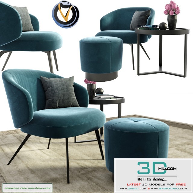 Lema Bice Occasional Arm Chair With Pouf and Table
