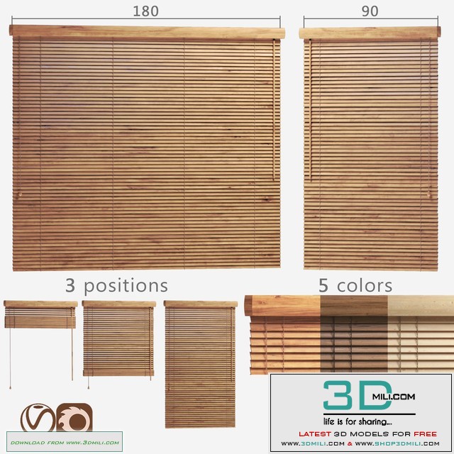 Wooden blinds 25mm, 2 options of width 90 and 180cm