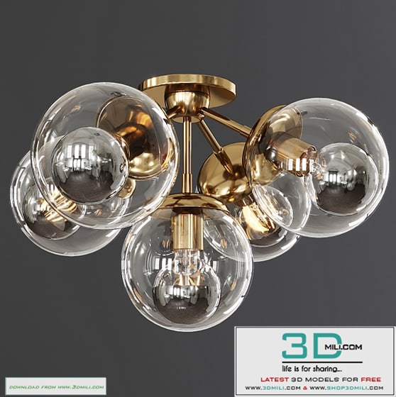 Modo Ceiling Mount 5 Globes Brushed Brass and Clear Glass