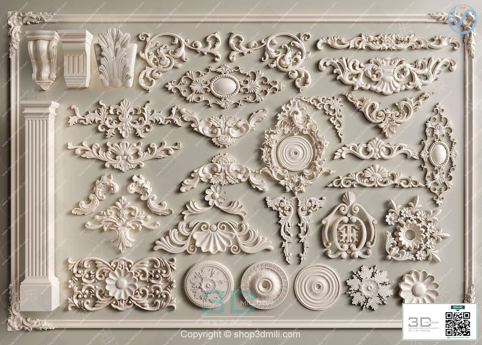 European classical plaster carving 3D model download