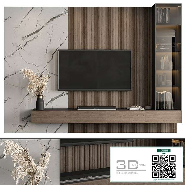 TV Wall Marble Wall and Wood – Set 41