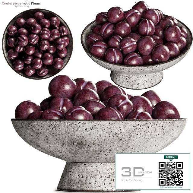 Shinola Centerpiece Bowl with Purple Plums Decoration