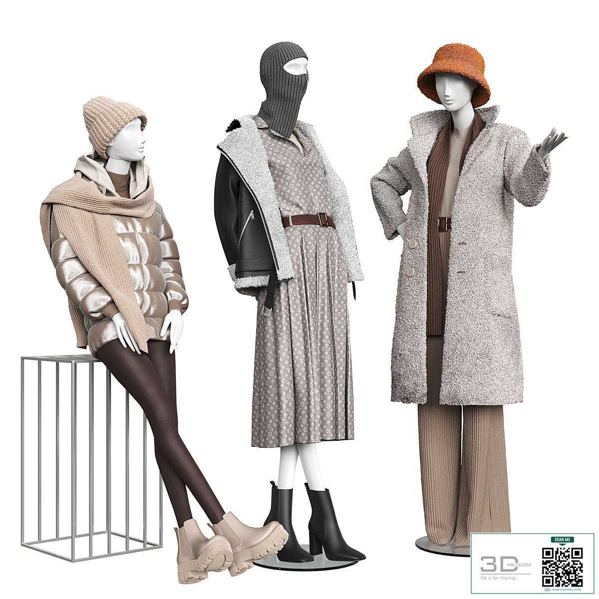 Set of outerwear on mannequins