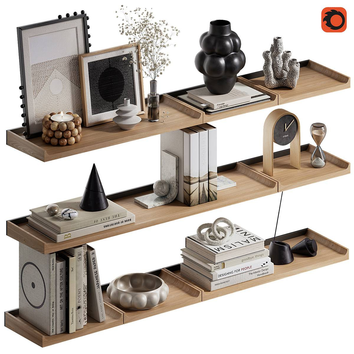 Shelves with decorative set 3D Model Free Download