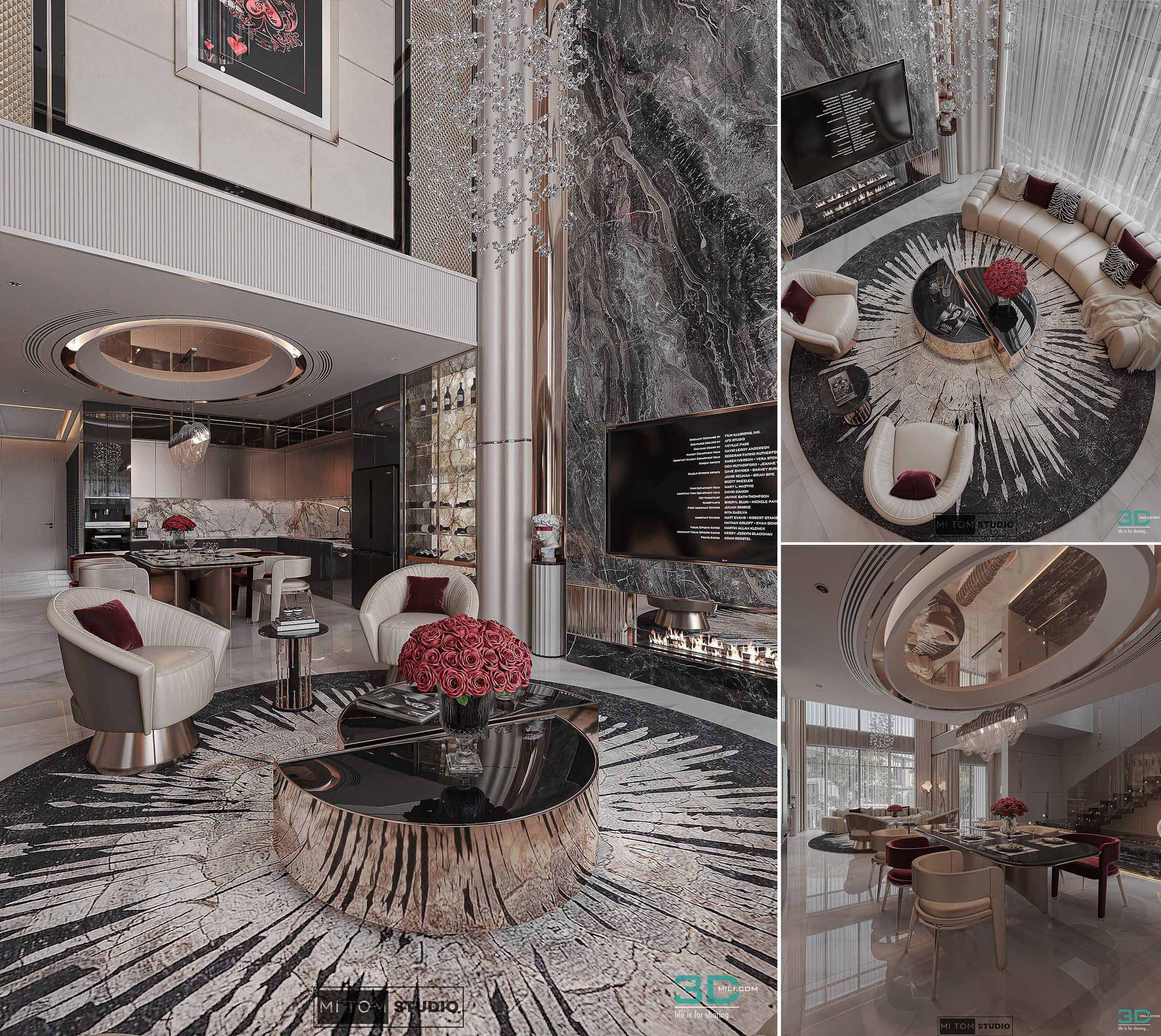 Living Room – Kitchen Interior 3D Model Download by The Binh