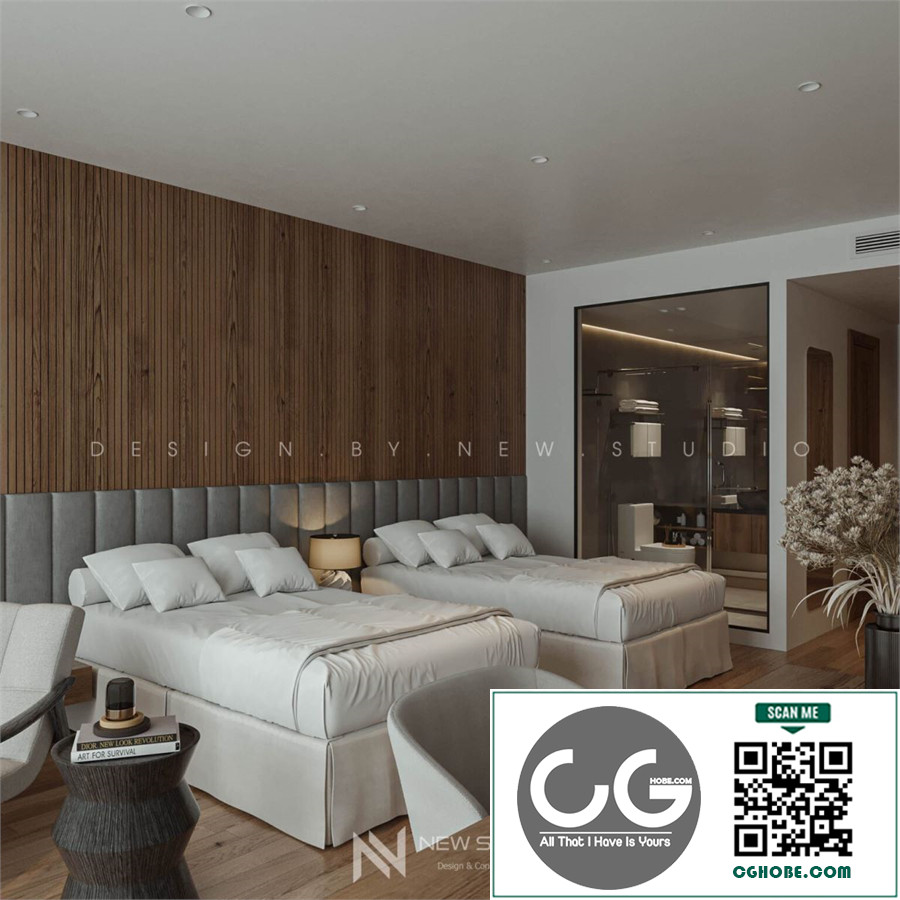 3D Hotel Bedroom Interior Model Download by Hai Free Download