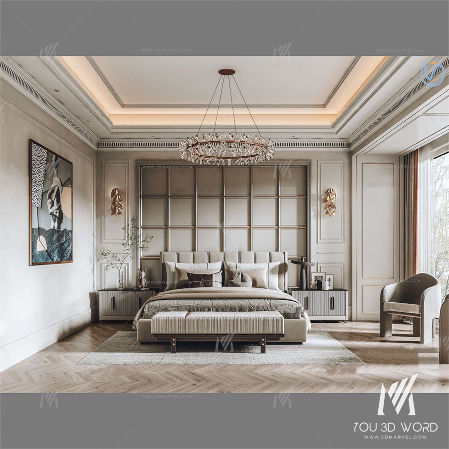 3D model of simple European bedroom master room Free Download 2
