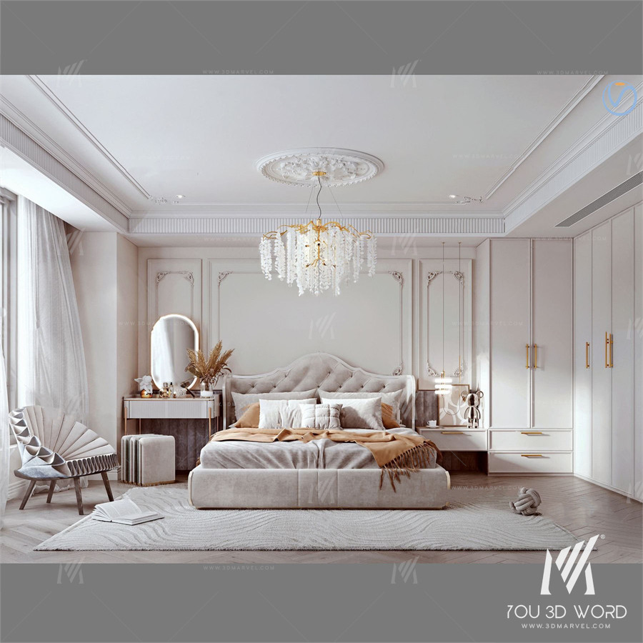 3D model of simple European bedroom master room Free Download 3