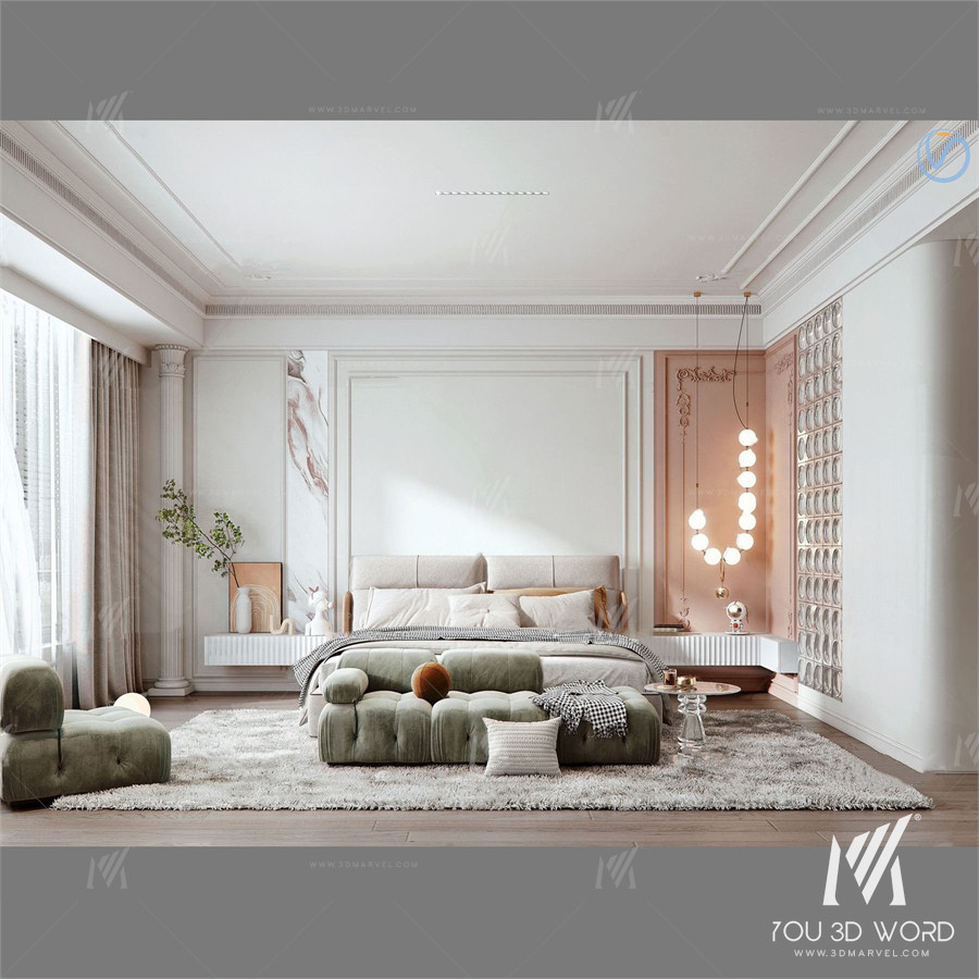 3D model of simple European bedroom master room Free Download 4