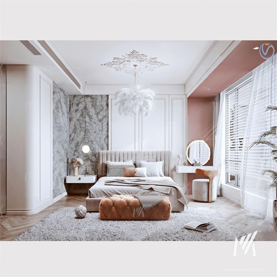 3D model of simple European bedroom master room Free Download 5