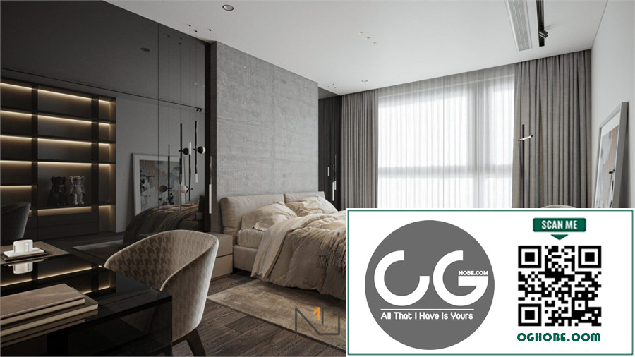 Download Free 3D Bedroom Interior Model by An Tran Free Download