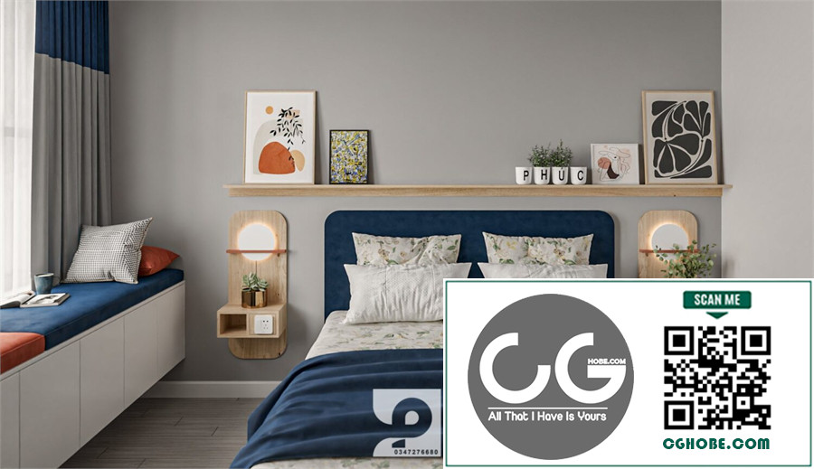 Download Free 3D Bedroom Interior Model by Phuc Vo Free Download