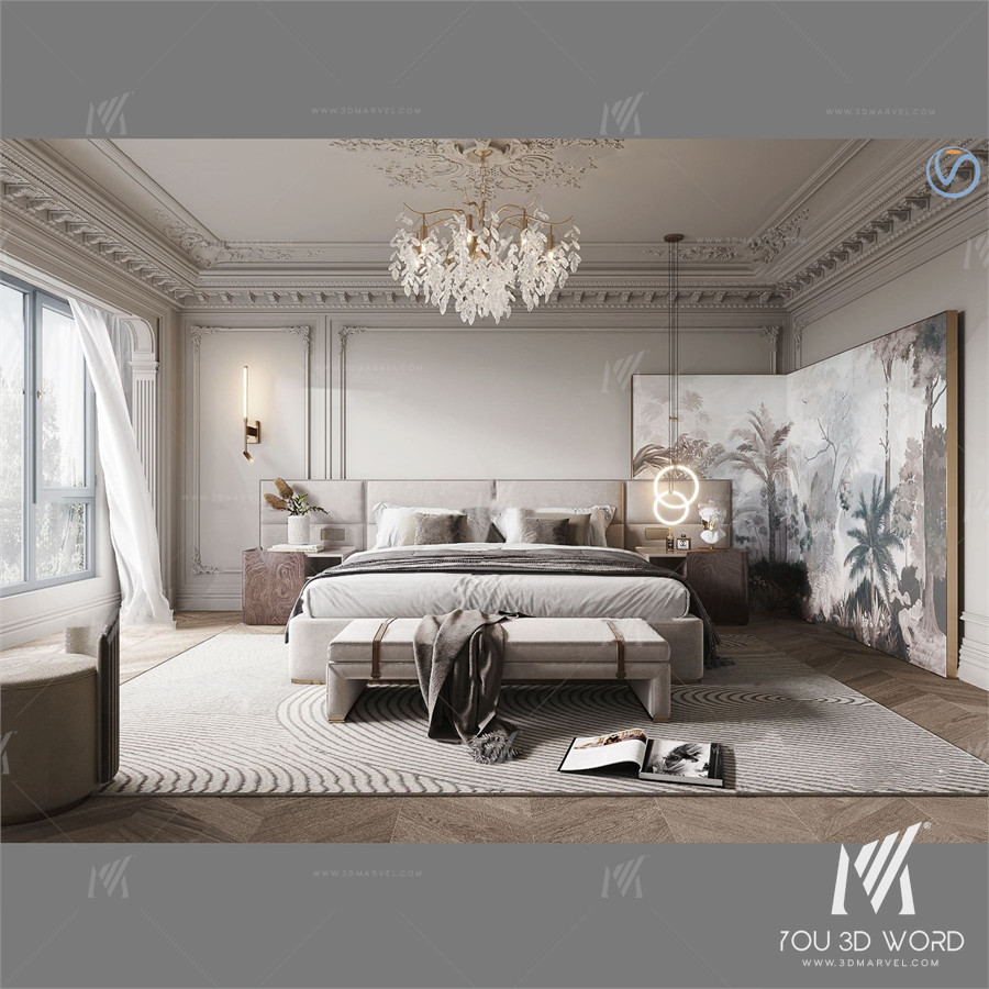French bedroom 3d model Free Download