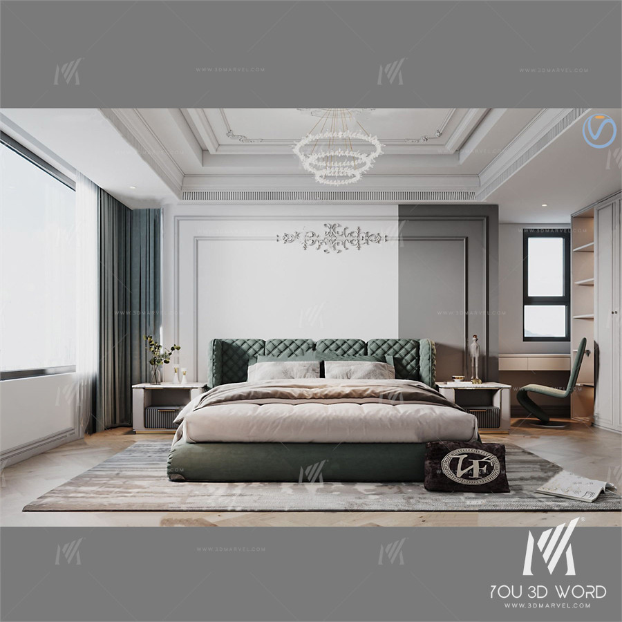 French bedroom master room 3D model Free Download