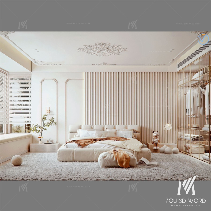 French bedroom master room 3D model Free Download 4