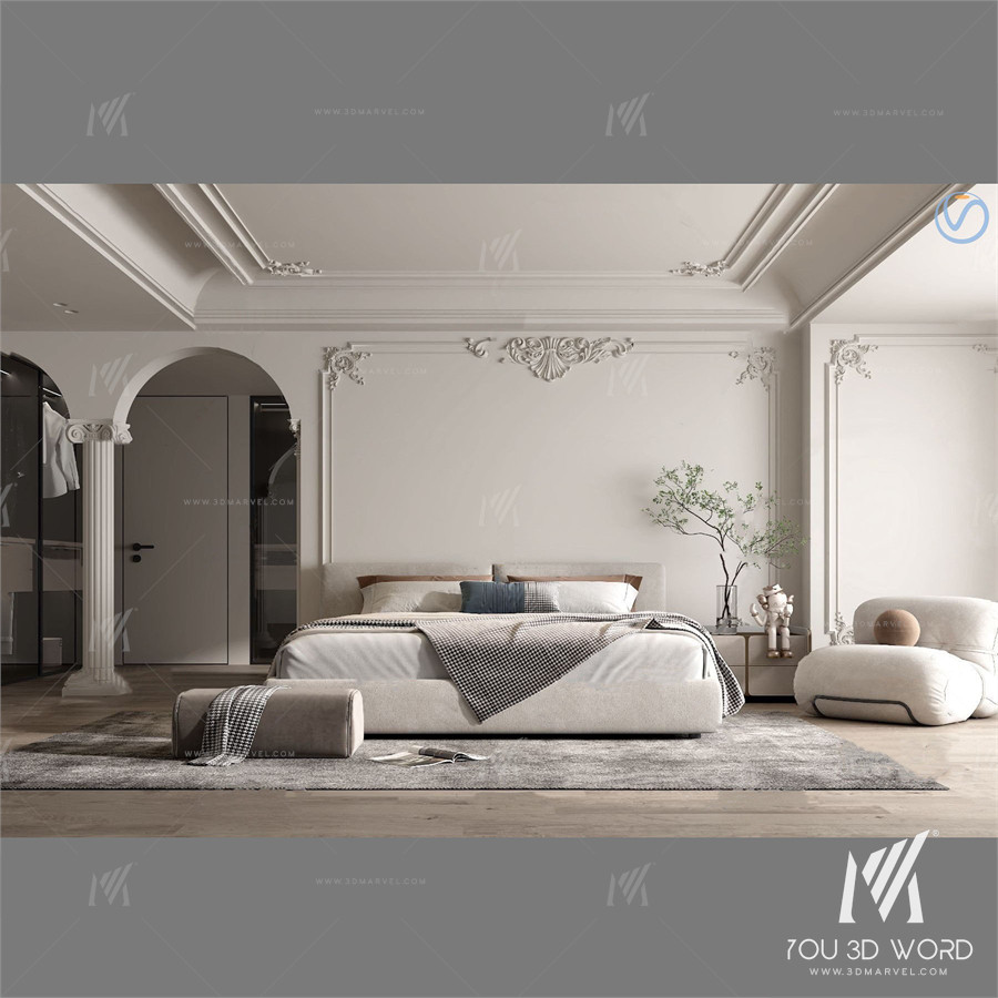 French bedroom master room 3D model Free Download 6