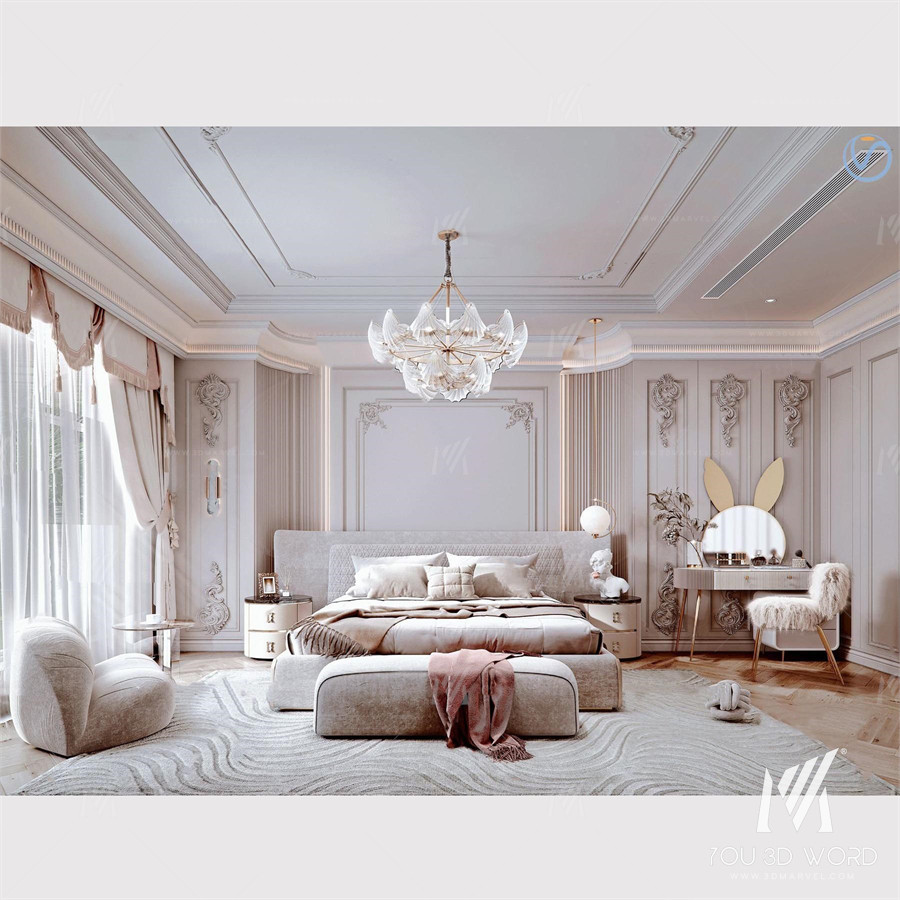 French bedroom master room 3D model Free Download