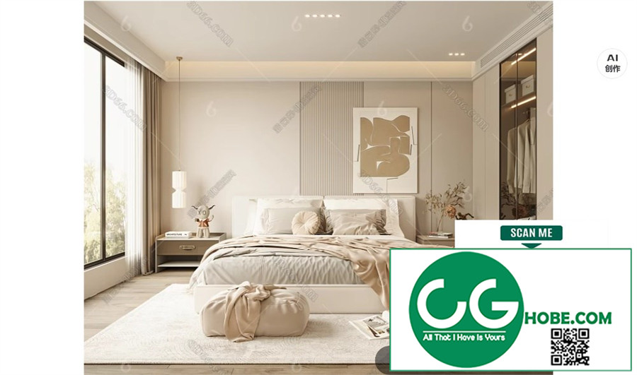 Modern Bedroom 180 3D Model Free Download