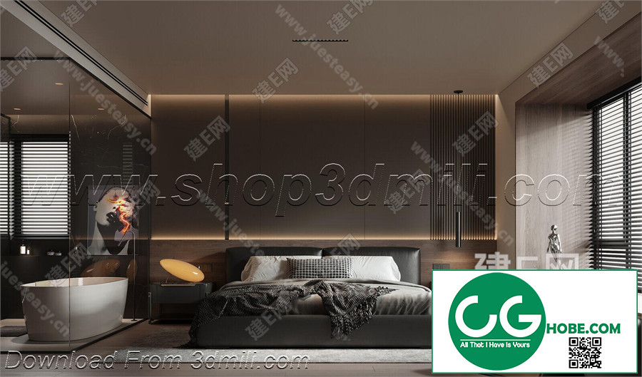 Modern Bedroom 195 3D Model Free Download