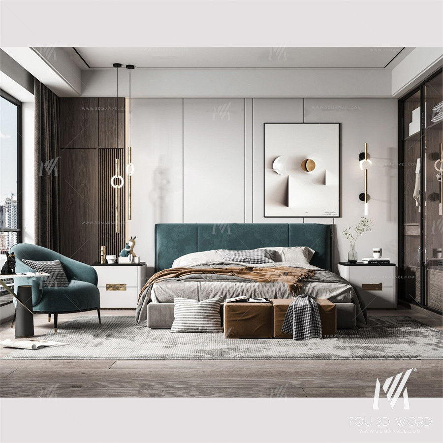 Modern bedroom 3d model Free Download 4