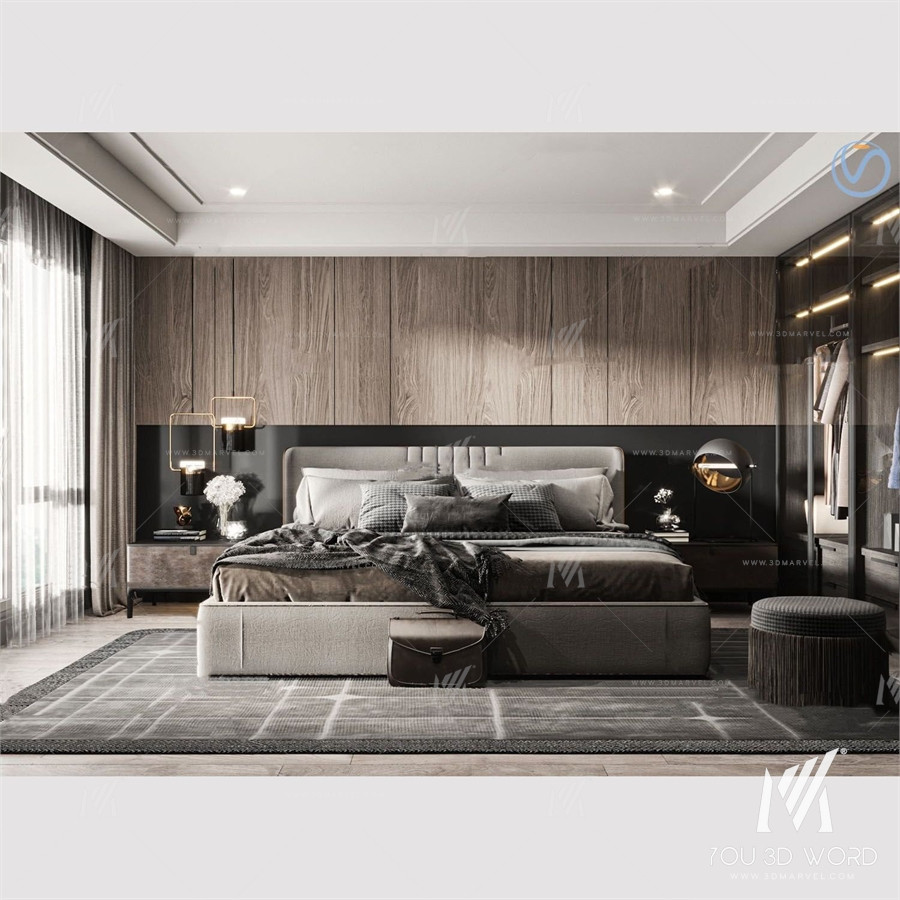 Modern bedroom master room 3d model Free Download 2