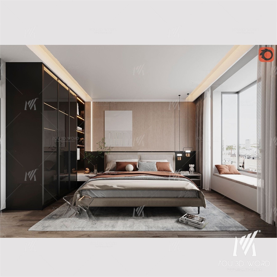 Modern bedroom master room 3d model Free Download 3