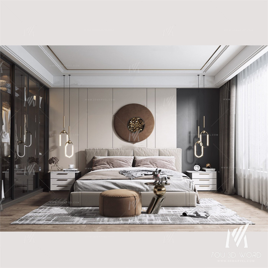 Modern bedroom master room 3d model Free Download 4