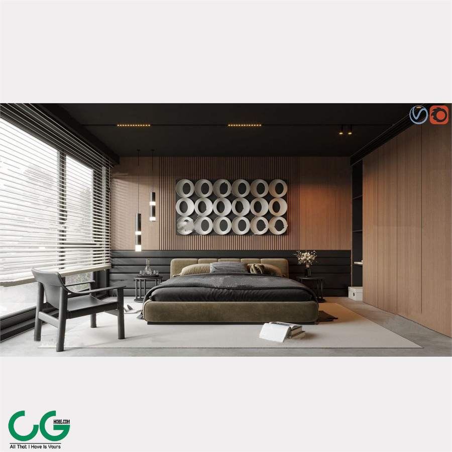 Modern dark style bedroom master bedroom 3d model Free Download
