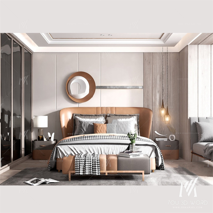 Modern light luxury bedroom 3d model Free Download