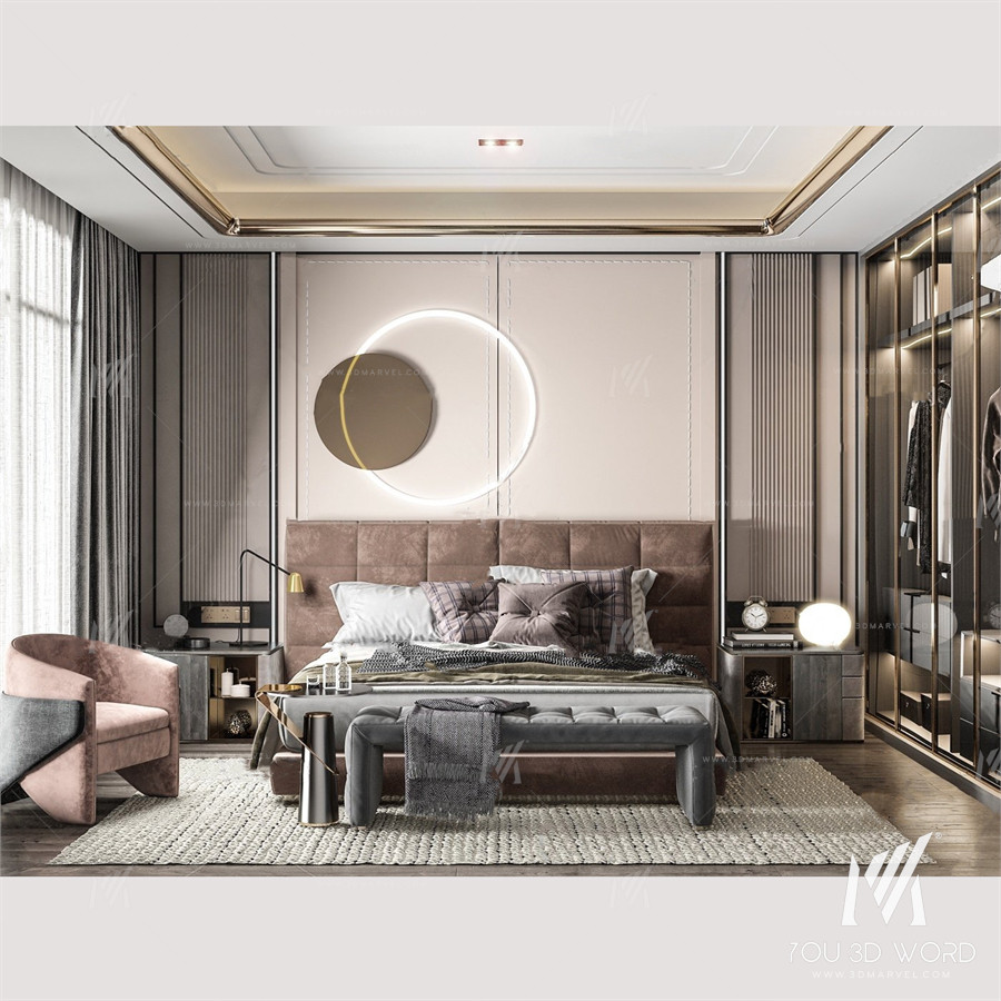 Modern light luxury bedroom 3d model Free Download 3