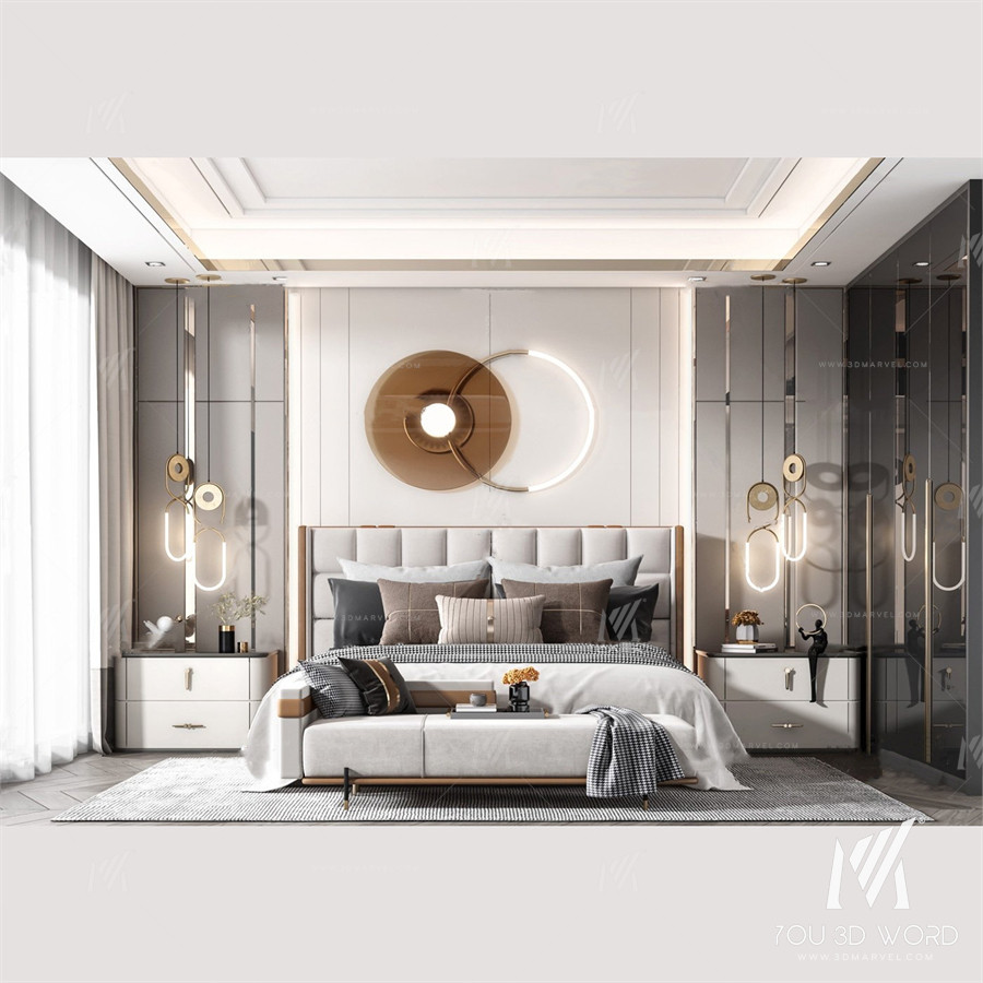Modern light luxury bedroom 3d model Free Download 4