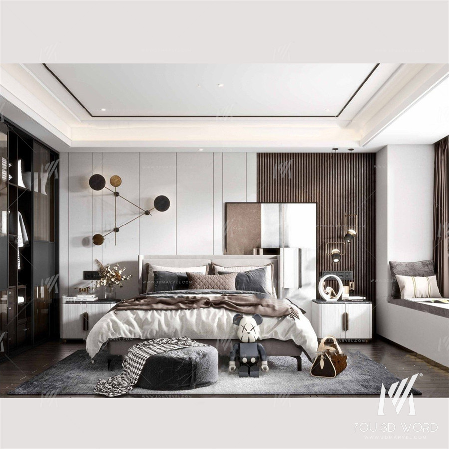 Modern light luxury bedroom 3d model Free Download 6