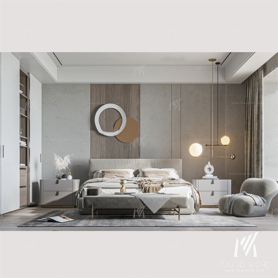 Modern minimalist bedroom 3d model Free Download 3