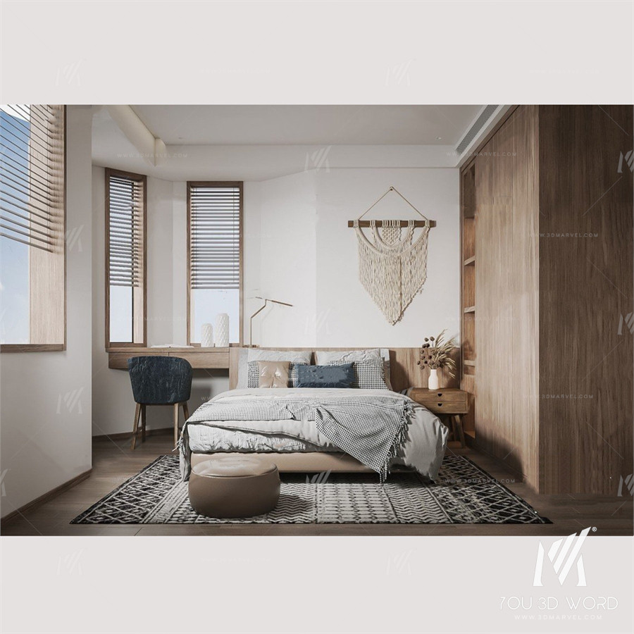 Modern minimalist bedroom 3d model Free Download 4