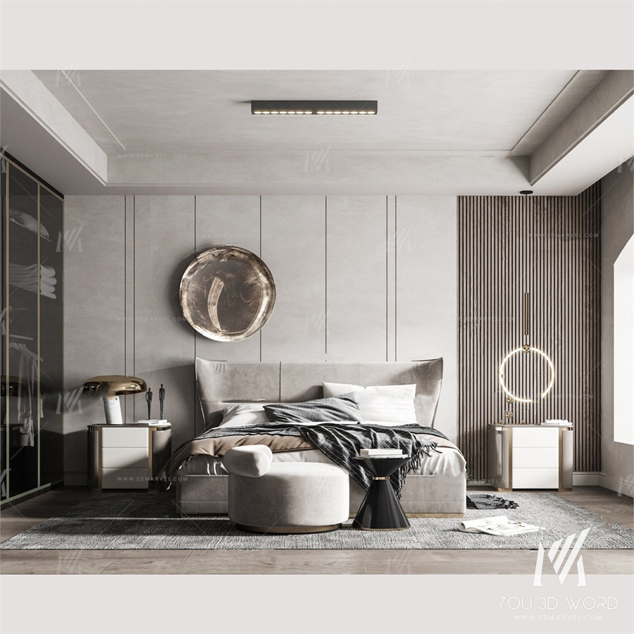 Modern wabi-sabi bedroom 3d model Free Download 2