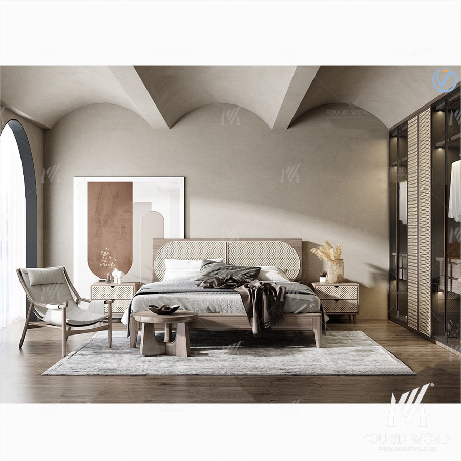 Modern wabi-sabi bedroom 3d model Free Download