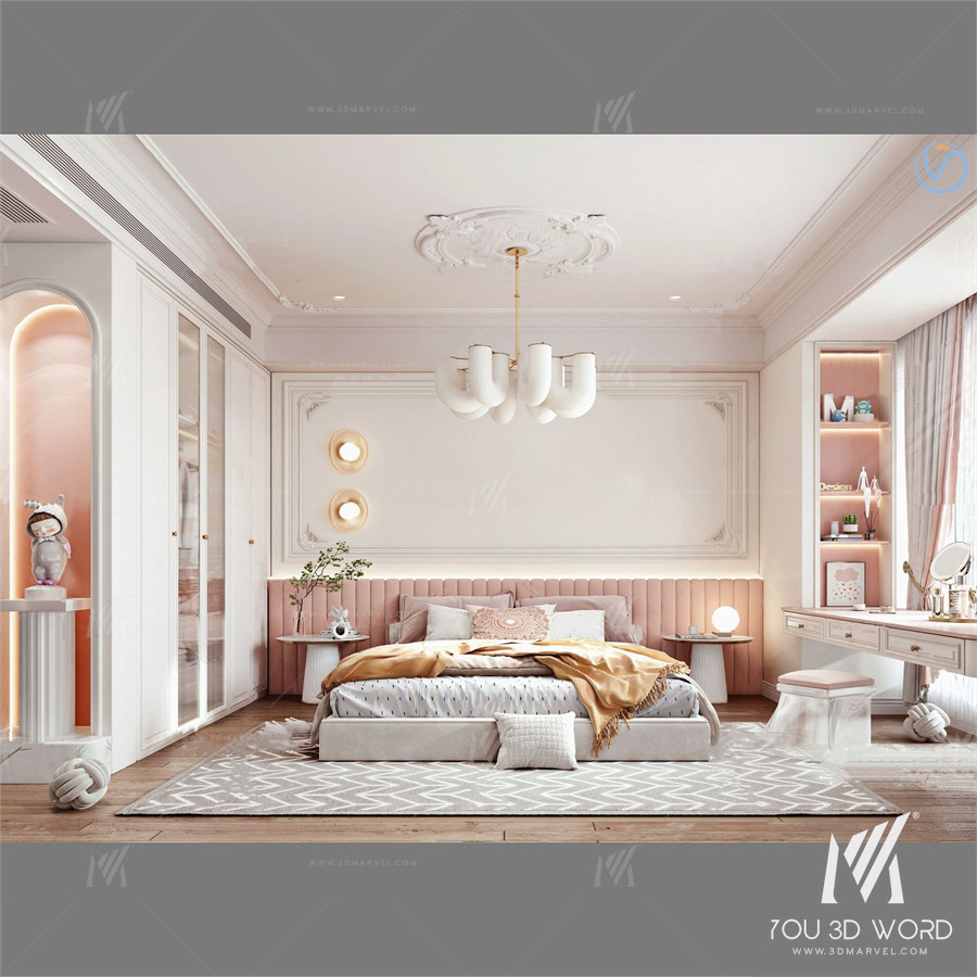 Simple and beautiful bedroom master room 3D model Free Download